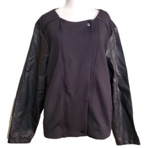 Jones NY Black Moto Jacket Faux Leather Sleeves Asymmetrical Closure 1X NWT